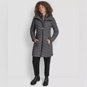 💕⚡️ DKNY Women’s Puffer Coat Gray Sz S EUC Minimalist Classic Timeless Cozy